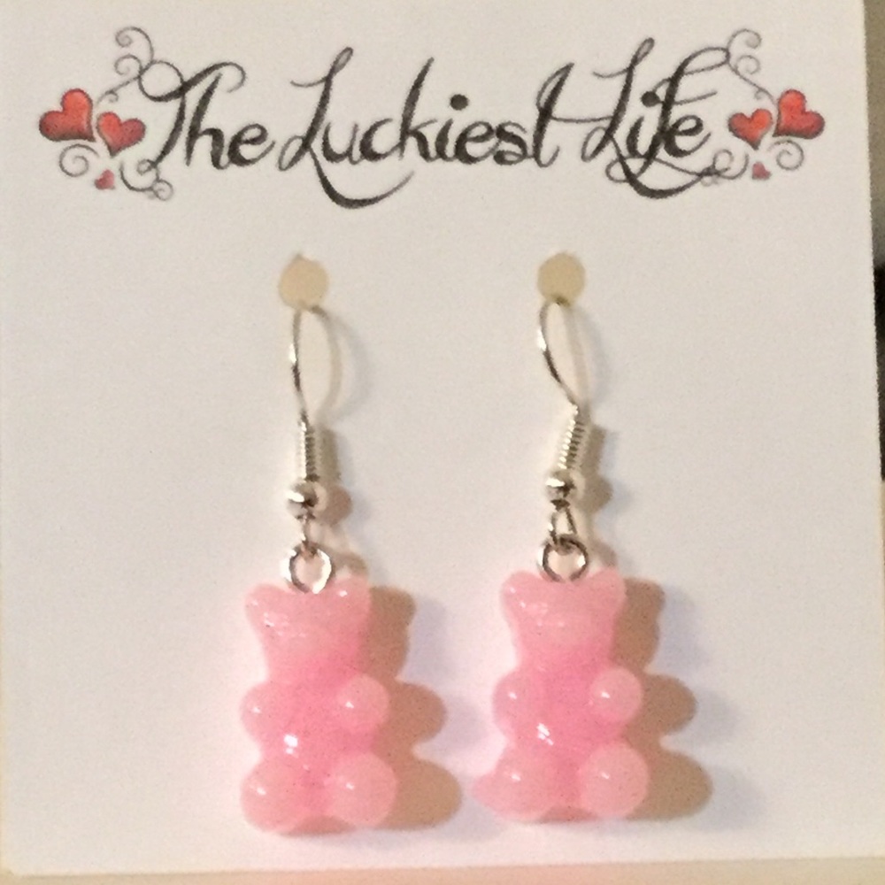 BRAND NEW!  Cute Handmade Pink Gummy Bear Earrings